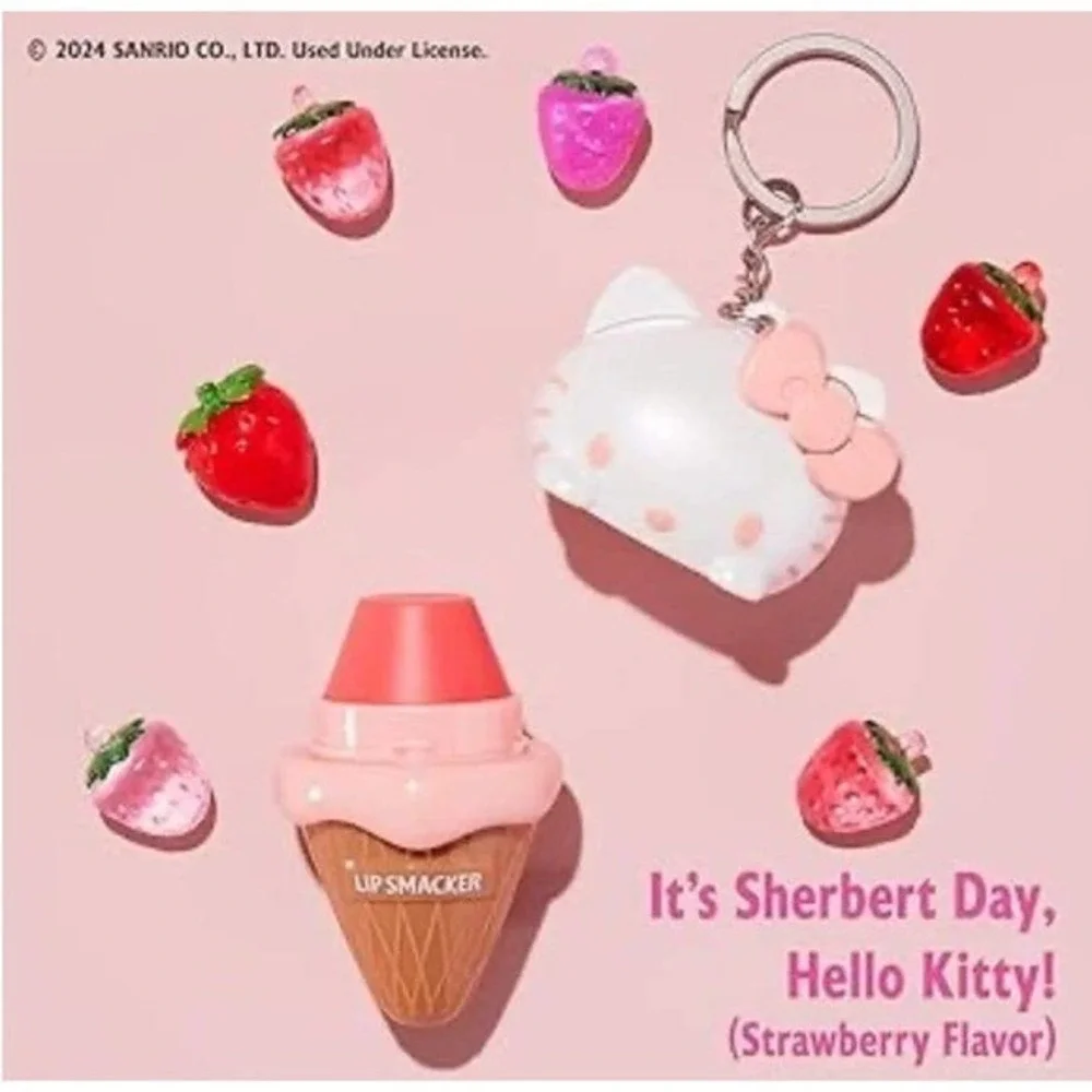Lot of 2 Hello Kitty Lip Smacker Ice‎ Cream Cone Lip Balm Keychain 0.23oz